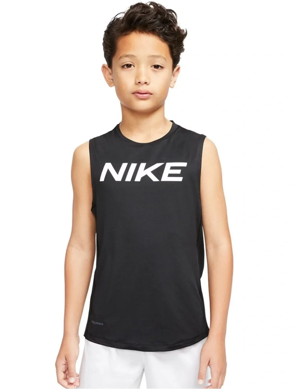 Nike Boys Black Sleeveless Performance Shirt White Logo Size L Dri Fit Tank Top